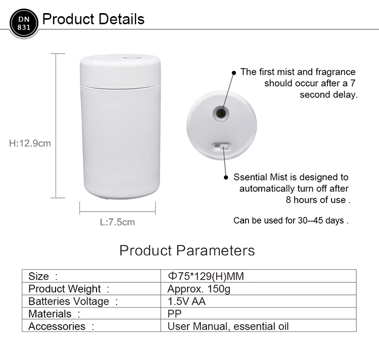 Portable Battery Mini Car Diffuser Essential Oil Fragrance Automatic Waterless Aroma Diffuser