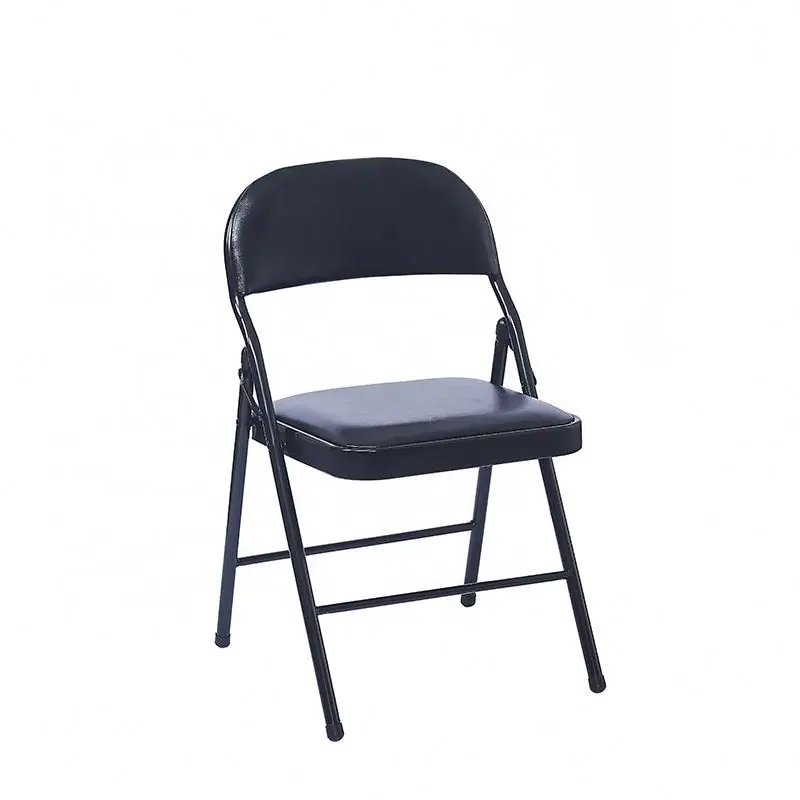 Modern Fashion Office Padded Seat Cushion Iron Tube Frame Minimalist Style Metal Folding Chairs