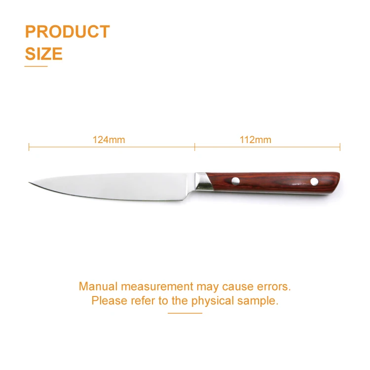Steak Knife with Red Metal Durable Sustainable Pocket Knives Sharpened Stainless Steel Pakka Wood Handle Oriental Charm 4.9 Inch