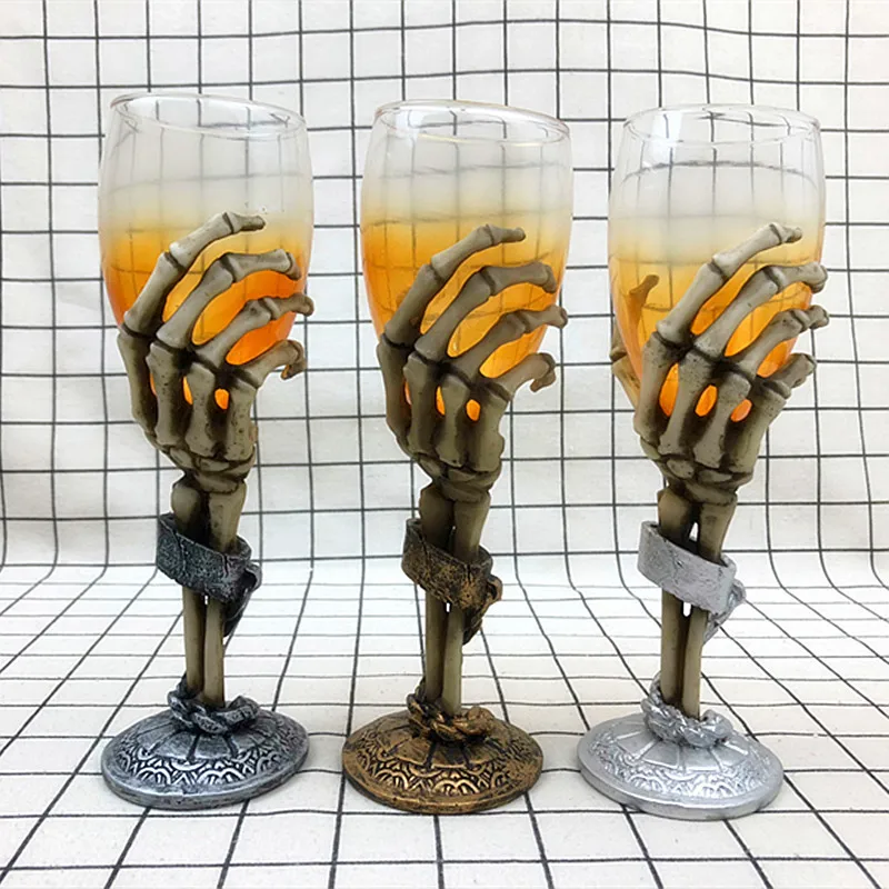 Gothic Wine Goblet Style Contain Goat Skull Viking Dragon Claw Finger Metal Resin Wine Glass BEST Halloween Gifts Bar Drinkware