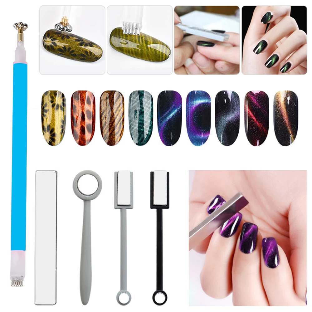 8 Styles Nail Magnetic Pens Strong Sticks Cat Eye Gel Polish Tool Set With Double Head Flower Design magnet for manicure