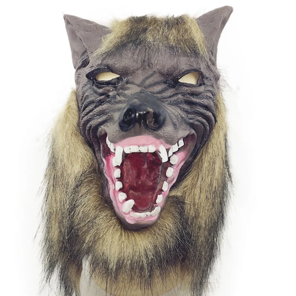 Horror Halloween Realistic Animal Horror Wolf Latex Headgear Werewolf Mask with Fur Claws Party Masks