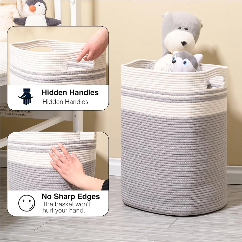 collapsible cotton rope Dirty Clothes Hamper baby toy bin rope blankets basket Large Woven Rope Tall Laundry Basket with Handles