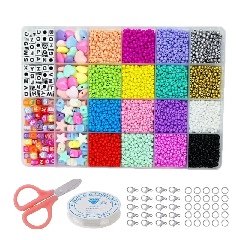 Wholesale Fashion DIY Jewelry Accessories for Kids Women Colorful Alphabet Bead 2mm Glass Seed Beads Kit with Star Heart Beads