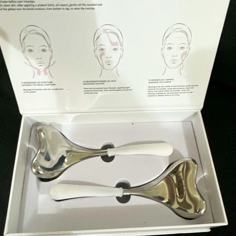 Custom Logo Heart Shape Cold Globes Skin Care Cryo Spoon Massagers Stick Stainless Steel Ice Roller Metal Ice Globes For Face