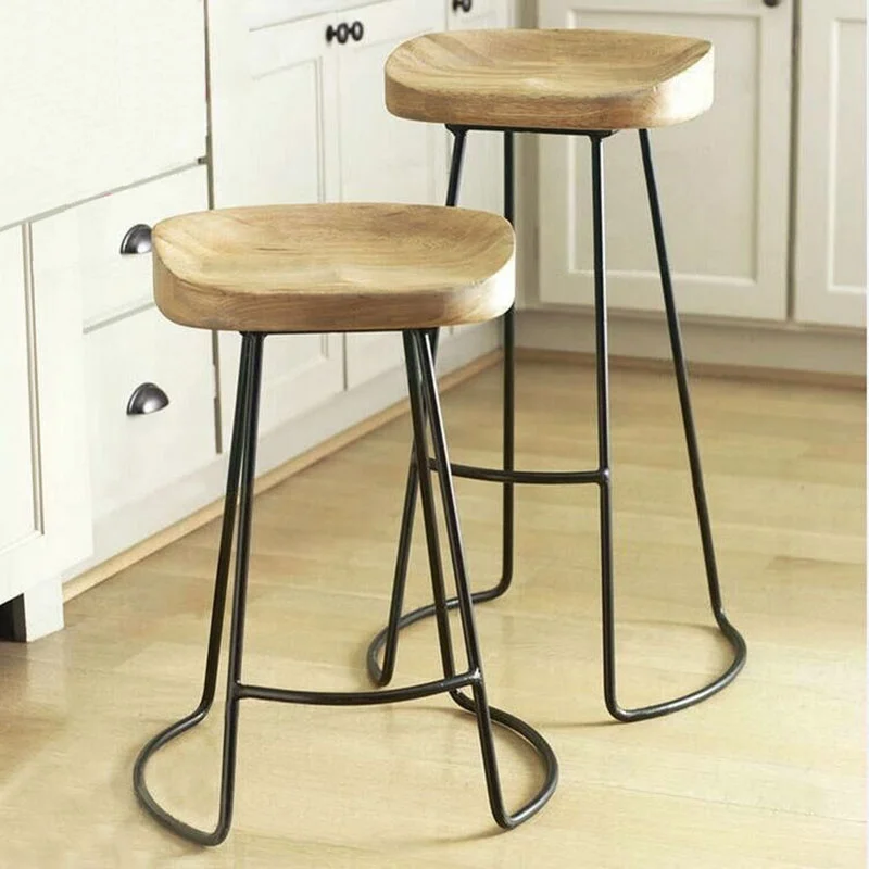 American Vintage Bar Stool With Wooden Seat