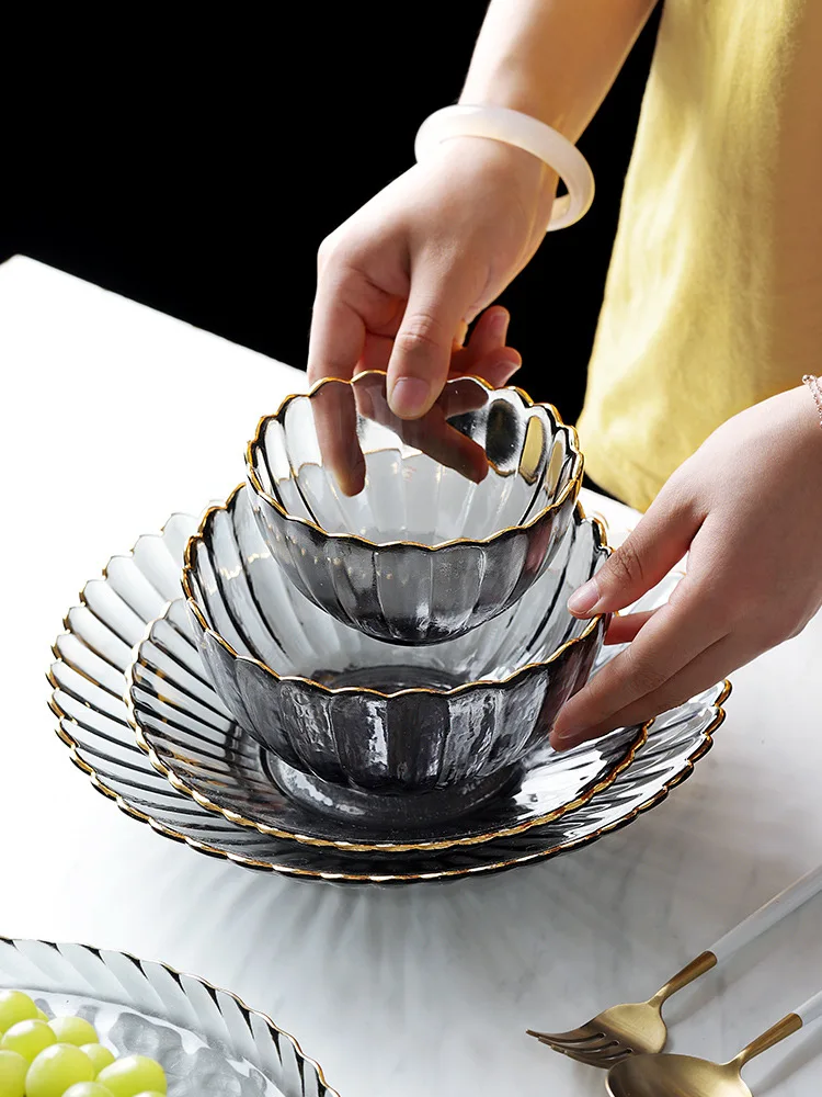 Heat-resistant Glass Dish Plate Transparent Plate Creative Internet Celebrity Fruit Plate Tableware