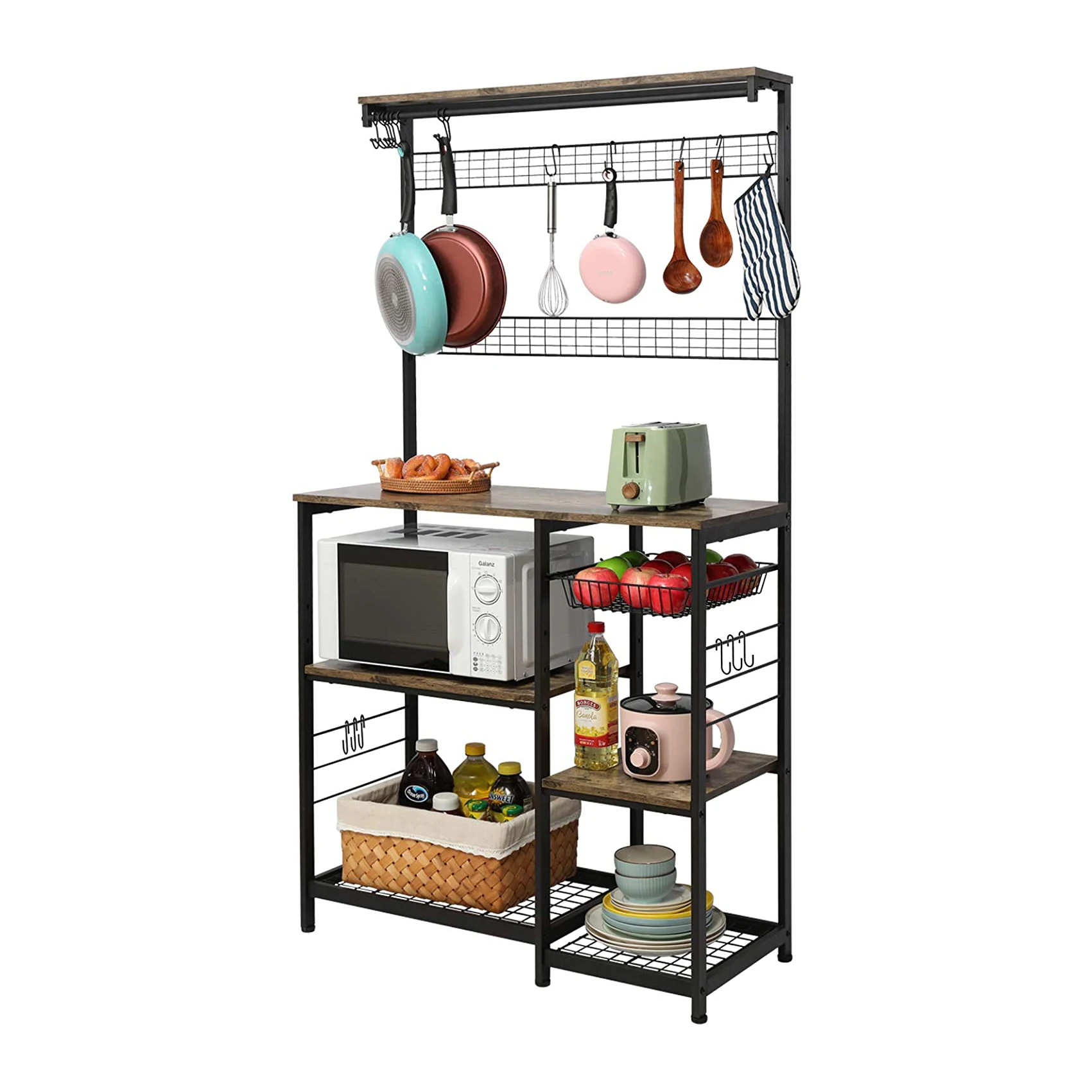 Freestanding Kitchen Furniture 68 inch 7 Tier Microwave Stand Cabinet Storage With 23 Hooks