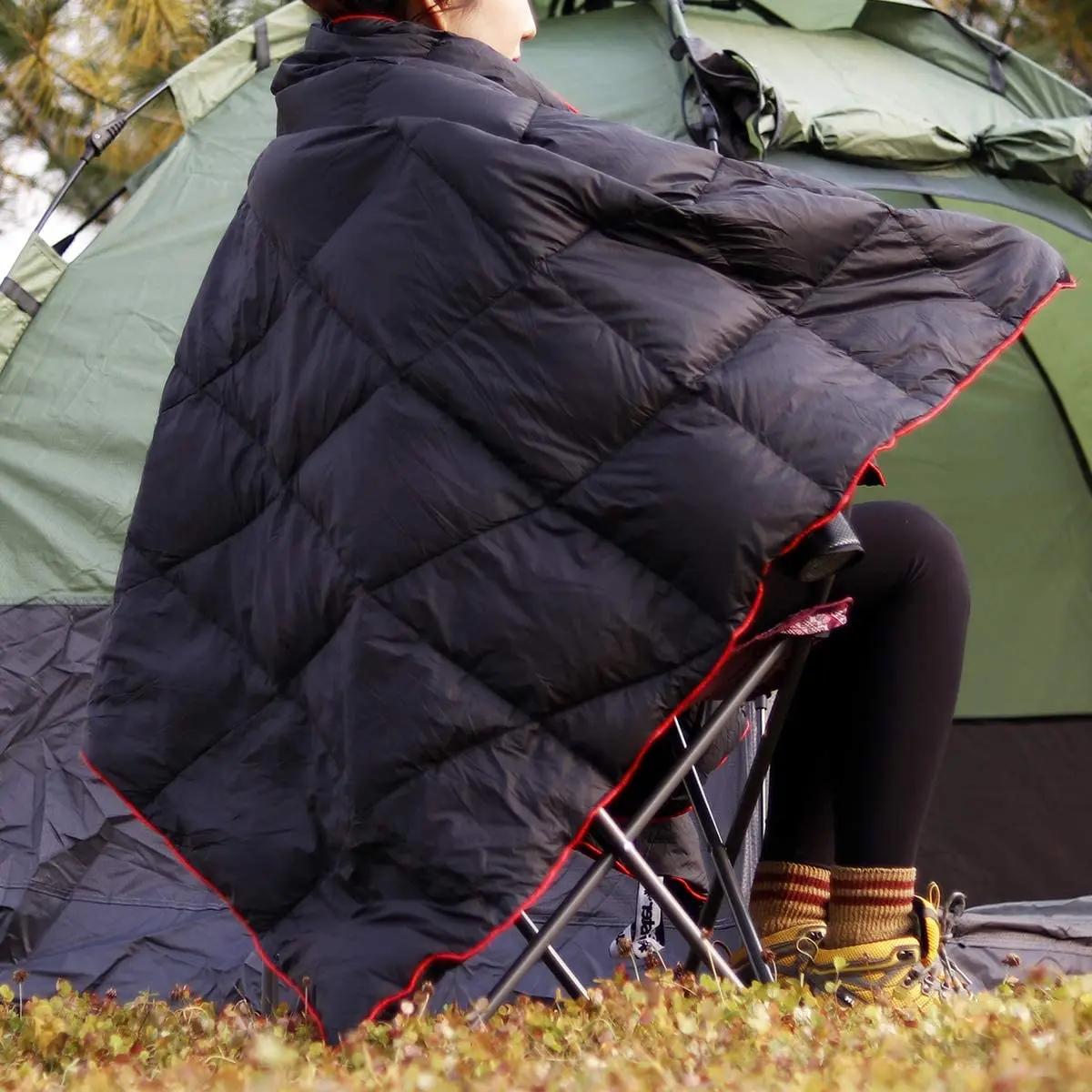 20D Outdoor Printed Windproof Duck Down Lightweight Portable Camping Puffy Blanket For Hiking Picnic