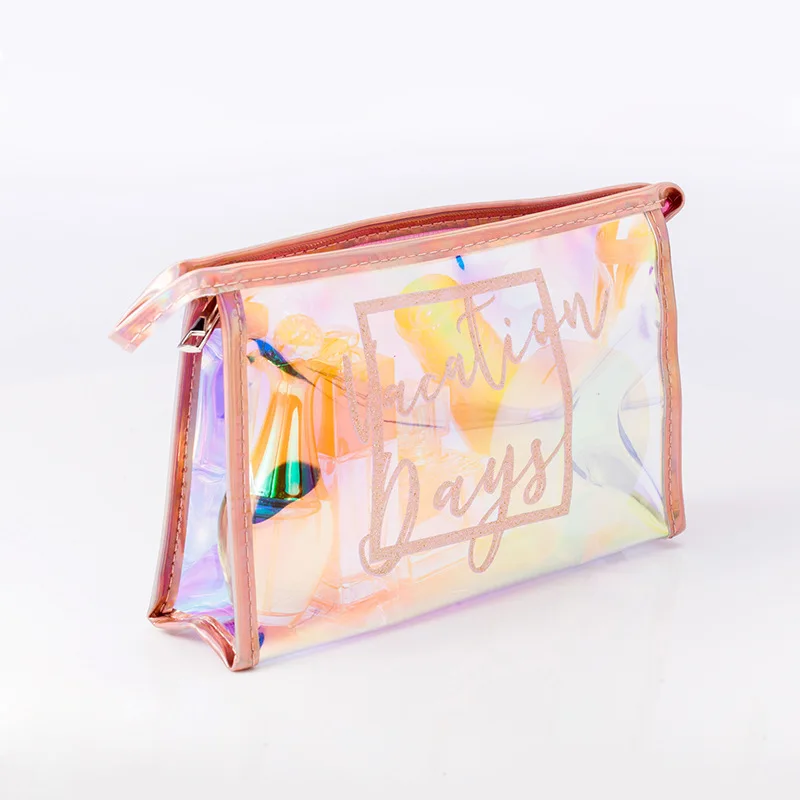 Holographic Clear Cosmetic Bag PVC Travel Laser Jelly Iridescent Makeup Bag Transparent Wash Bag