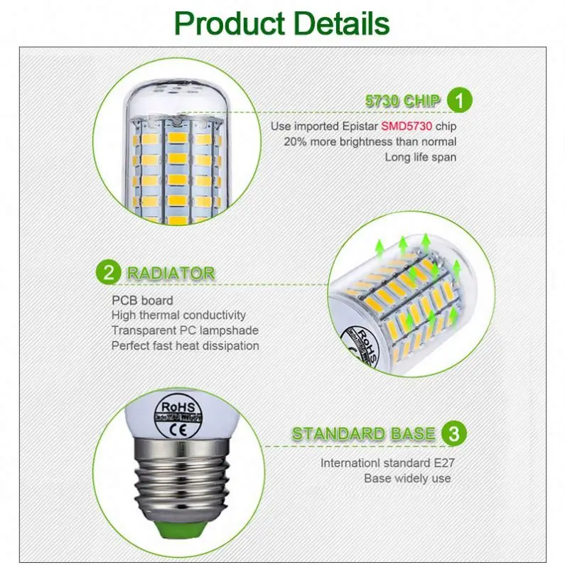 Светодиодная лампа E27 светодиодная E14 SMD5730 220 В кукурузная 24 36 48 56 69 72 светодиодов свеча для украшения дома ампула
