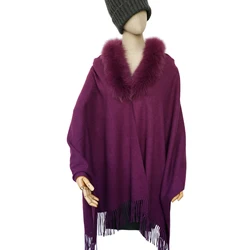 Дешевая оптовая продажа модный однотонный шерстяной смешанный меховой воротник с кисточкой шарф женский