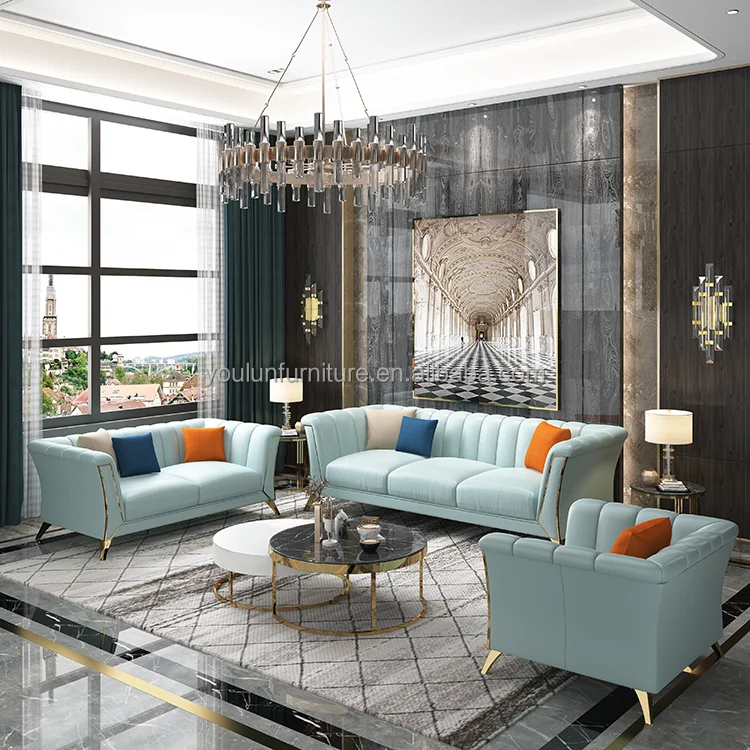 living room green 4 3 seater sofa velvet with golden legs