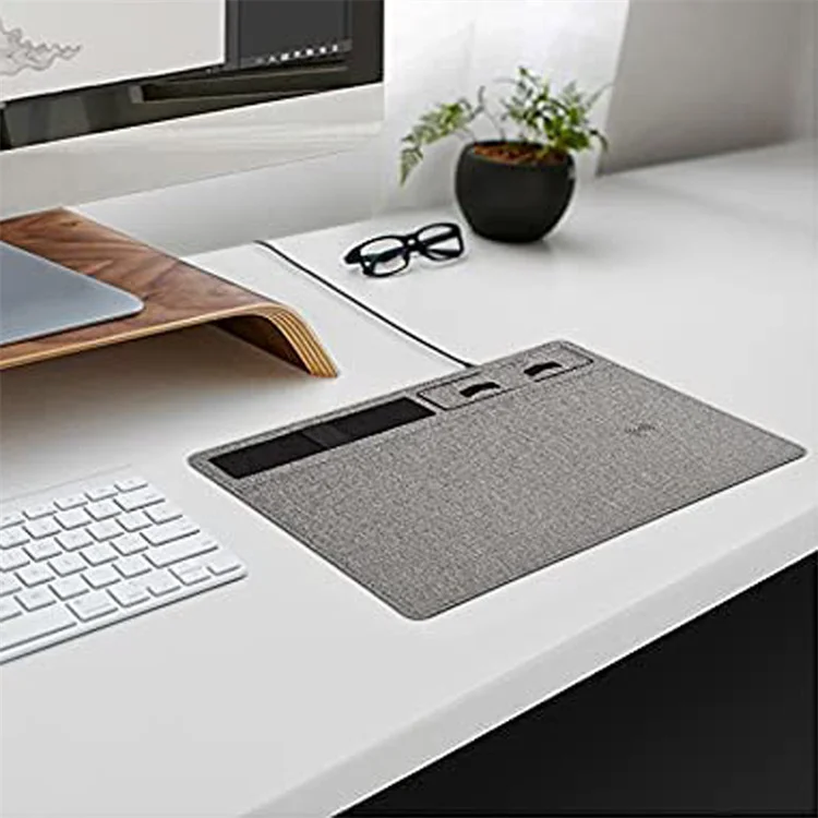 Custom Multi-function Wireless Charger Smart Computer Mat Office Table Pu Leather Mouse Pad With phone holder