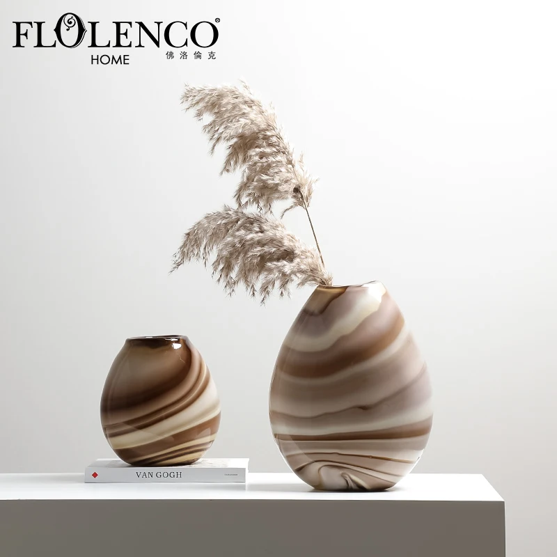 Flolenco Modern Home Art Decor Glass Vases Interior hallway Tabletop Flower Vases Glass Vase for Home Decor