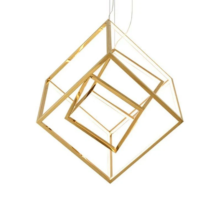 Индивидуальная лампа, постмодерн, геометрический квадратный стальной светильник, современные золотые люстры, подвесные светильники для высоких потолочных светильников