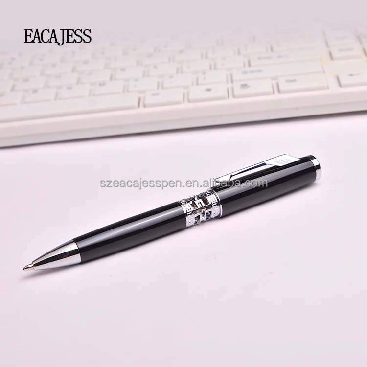 EACAJESS Exclusive Fashion Luxury Black Silver Metal Ballpoint Ball Pen With Customized Logo