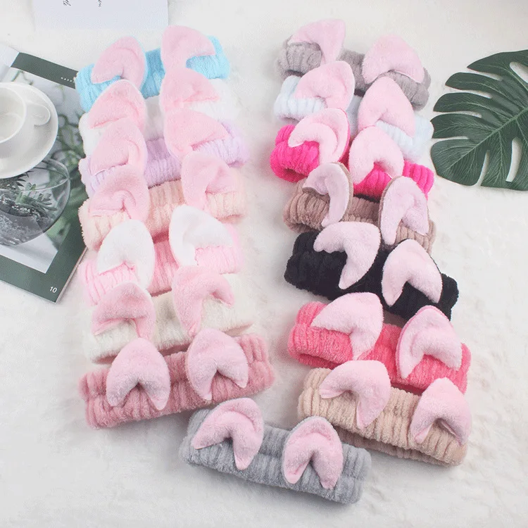 Fashion Spa Facial Headwraps Women Girls Makeup Hairband Plush Cute Cat Ear Headband Wash Face Cat Ear Hairband