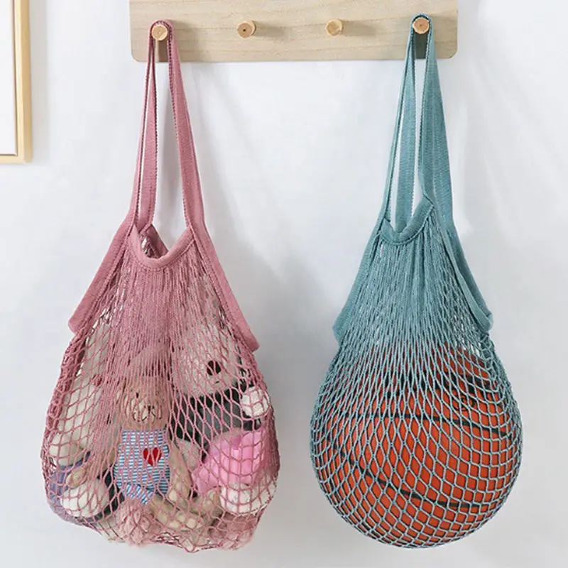 Hot Sell Reusable Shopping Eco Natural Organic Cotton Net Mesh Tote Bag For Fruit Vegetables