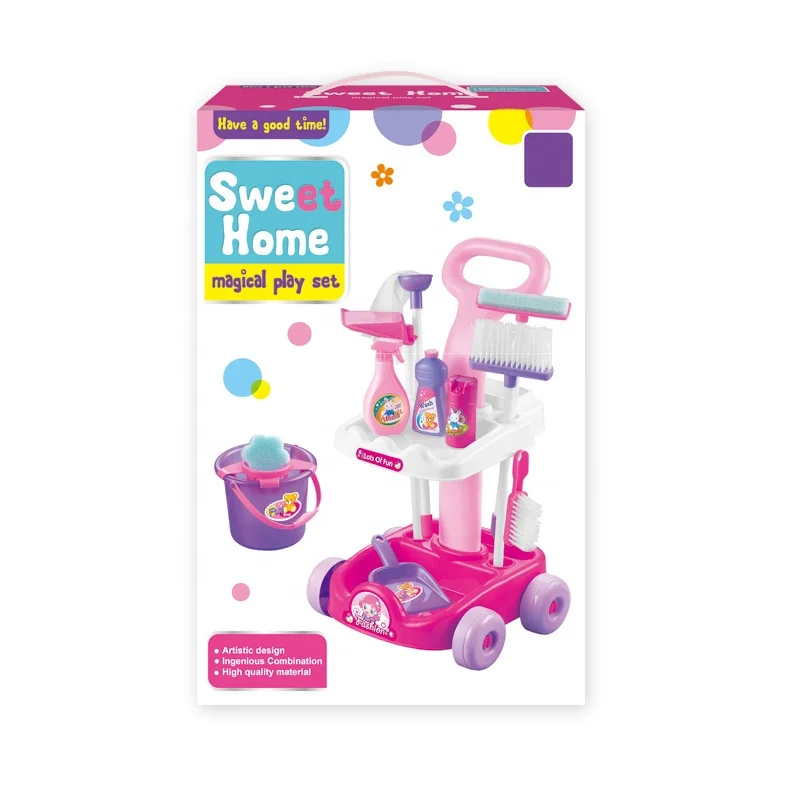 Clean cart role play toys for girls, kids cleaning tools cleaning toys