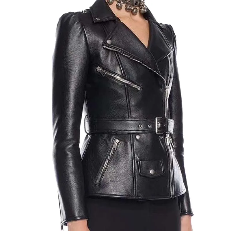 Fashion stylish winter clothes zipper black leather jackets for women