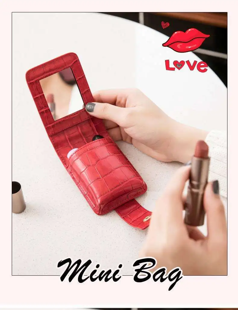 Double Lipstick Case With Mirror For Purse Makeup Lipstick Case for Outside Mini bag Travel Cosmetic Pouch For Women