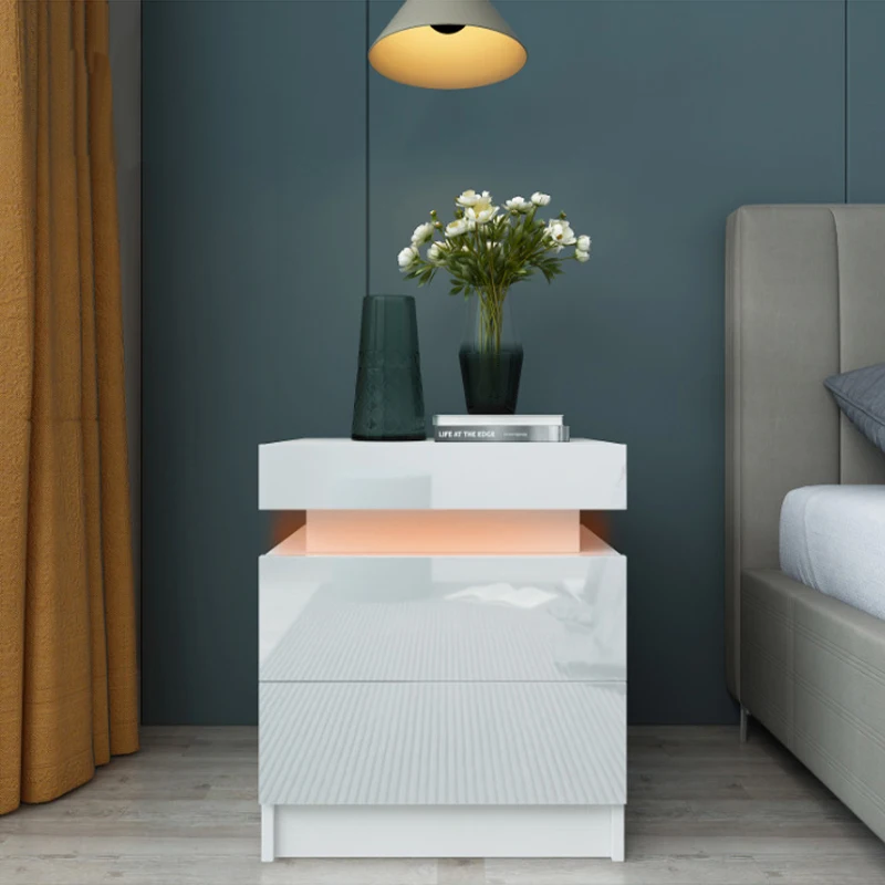 Новый современный дизайн на заказ, мебель для спальни со светодиодными ящиками, прикроватный столик из белого мрамора, ночники со светодиодным освещением