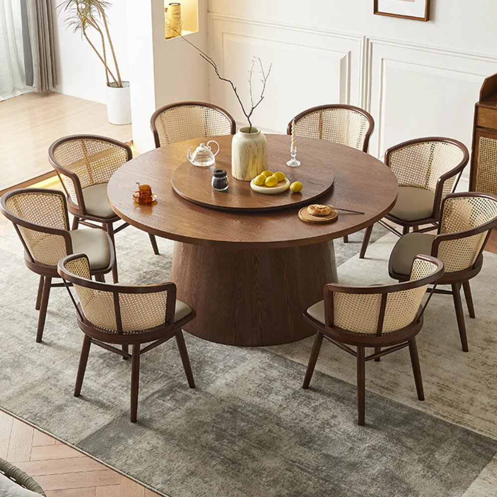 Nordic solid wood round table with rattan dining chairs bjflamingo classic furniture round wood dining table with 6 chairs