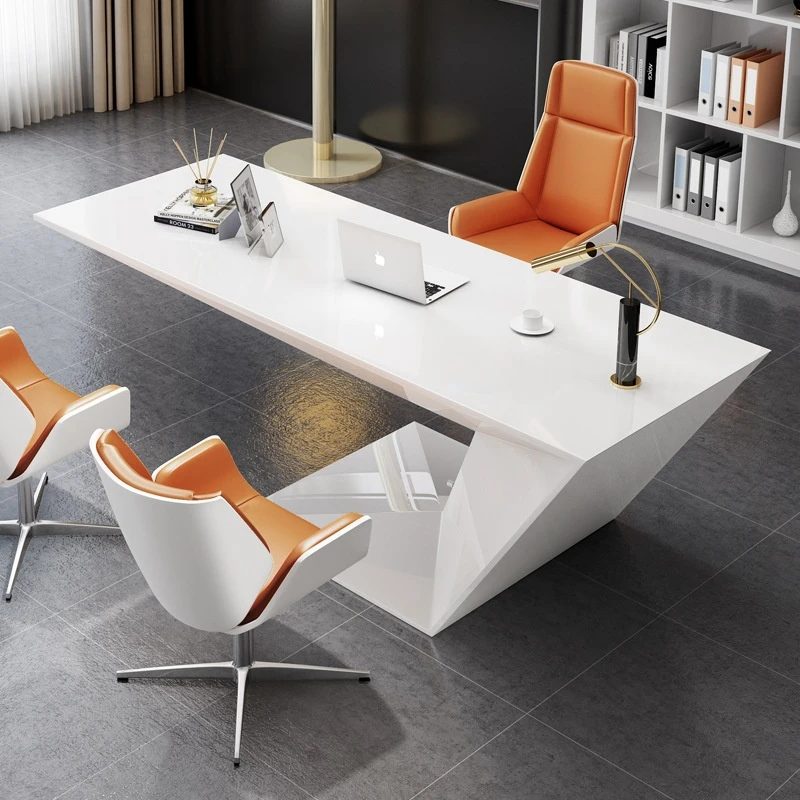 Hot Sale High End Glossy Baking Paint L Shape office furniture Nordic Style White Color Modern Executive modern wood office desk