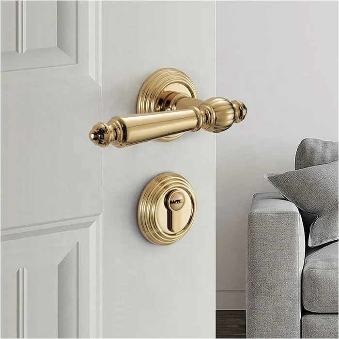 Golden door lock indoor Nordic bedroom solid wood pvd room door lock mute magnetic suction handle split lock