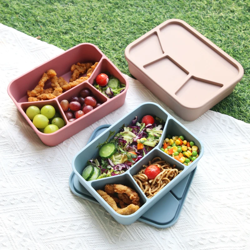 Eco Friendly Portable Big Capacity Lunch Box Container Silicone Bento 4 Compartment Lunch Box For Adult Offices