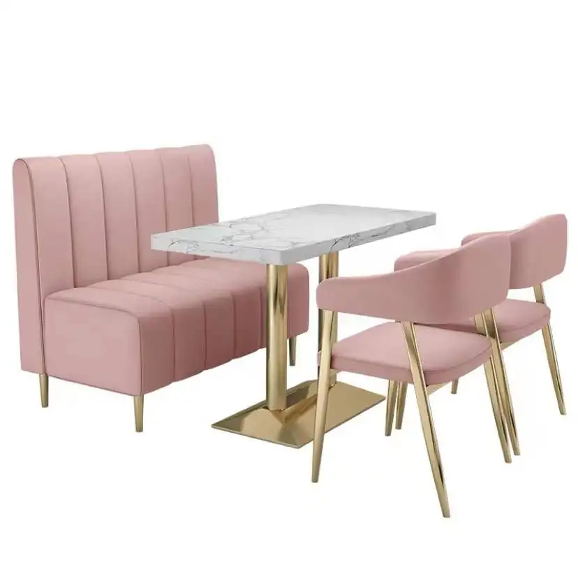 Nordic Coffee Shop Cafe Marble Table And Chairs Velvet Booth Seating Design Restaurant Furniture Sets