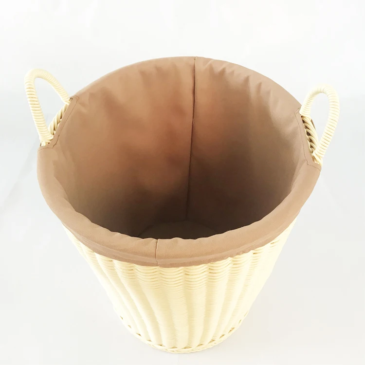 Renel Custom Plastic PE Rattan Woven Plastic Storage Basket With Liner For Hotel Bathroom