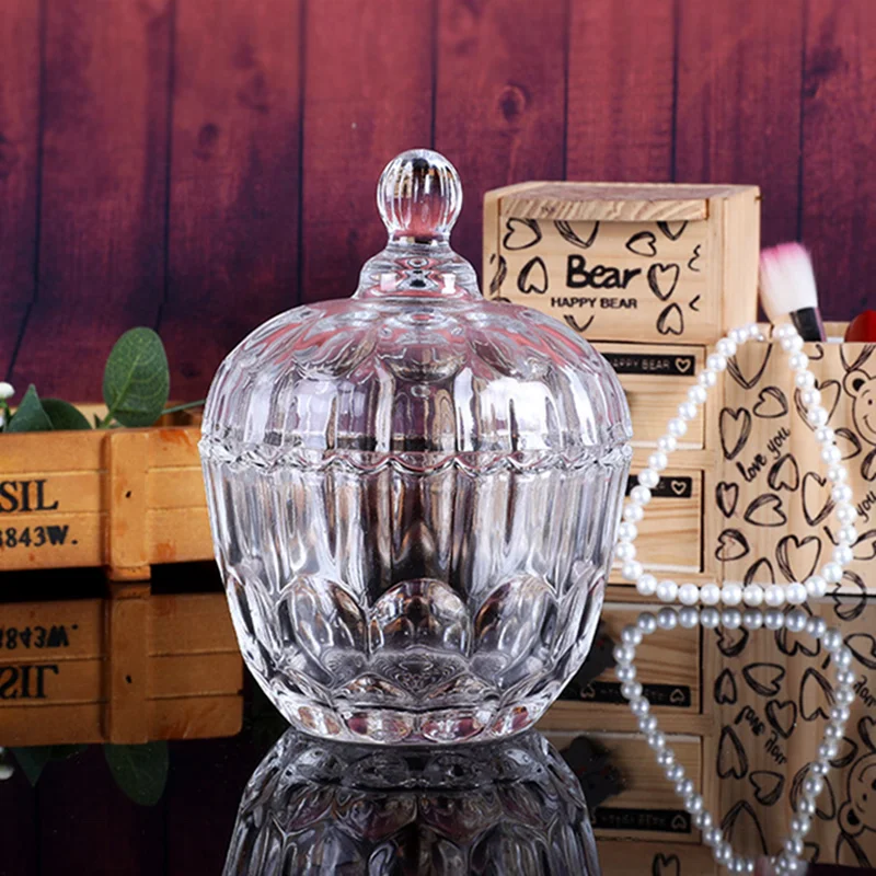 European apple shape high quality nice crystal candy glass jars candlesticker with lids