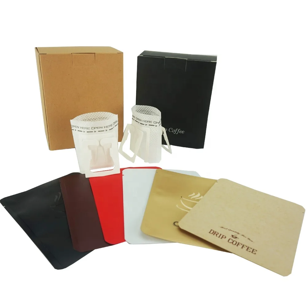 high quality disposable cup hanging ear drip sachet plastique coffee filter bag kraft foldable packaging box