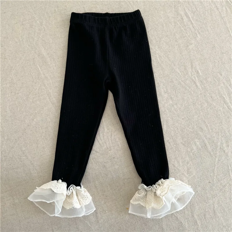 2023 Toddler Baby Girl Cute Black Gray Ruffle  Leggings Tights for 1-6 Years