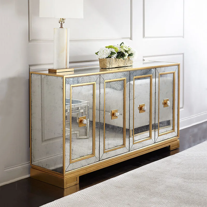 2021 Morden Antique Mirrored Gold Cabinet Sideboard 2 Doors Buffet Table For Home Hotel Restaurant