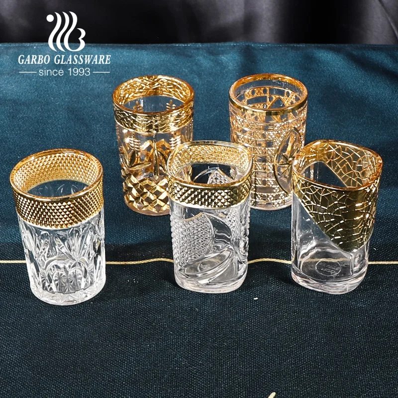 Arabic Style Golden Engraved Coffee Glass Cup Water Drinking Tea Glass Tumbler for Home Coffee Shop Gift for Wedding Festival