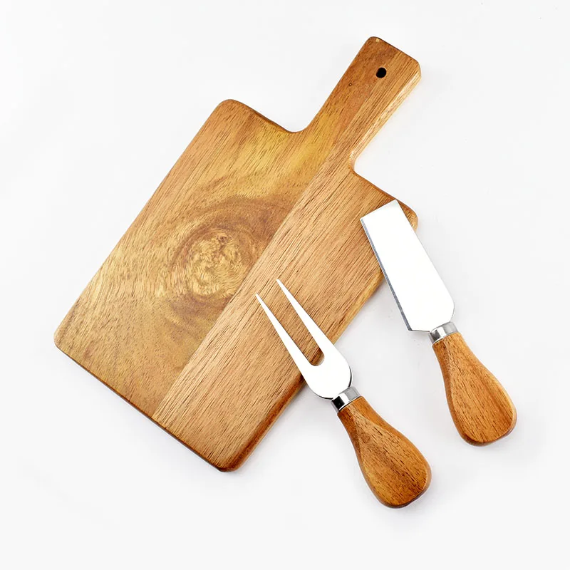 Wholesale Custom Kitchen Acacia Wooden Mini Cheese Board with Knife Laser Logo Cheese Cutting Tools Home Use Box Packed