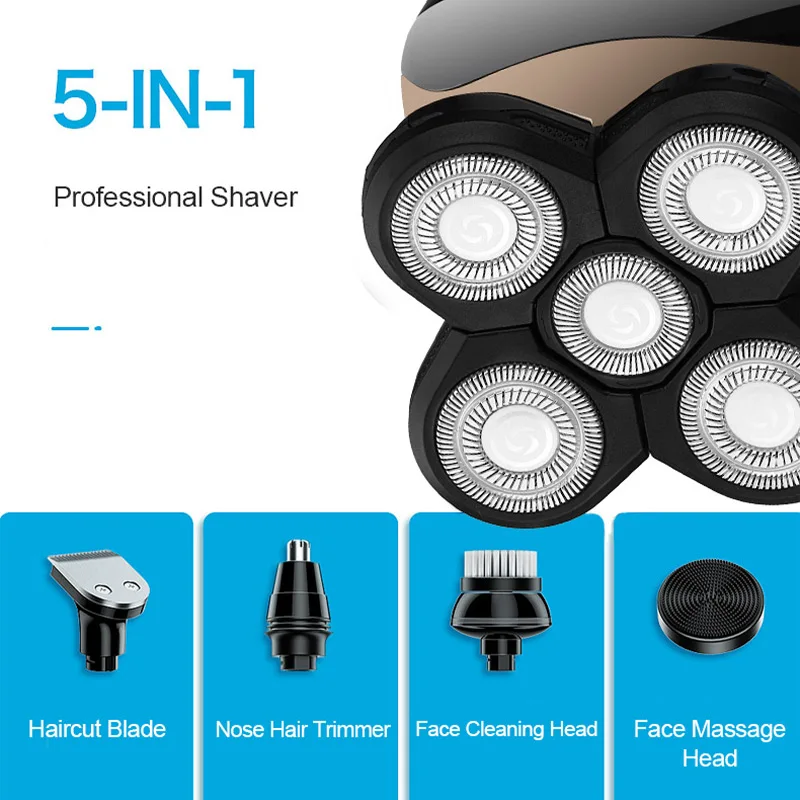 Electric 5 in 1 Multi Function Shaving Machine  for Men Bald Razor Nose Trimmer Waterproof Shaver