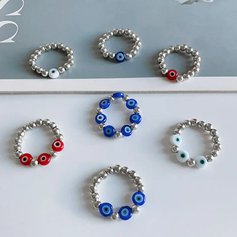 Classic Vintage Beaded Ring Elastic Glass Coloured Metal Rice Beads Stainless Steel Fashion Jewelry Toe Ring