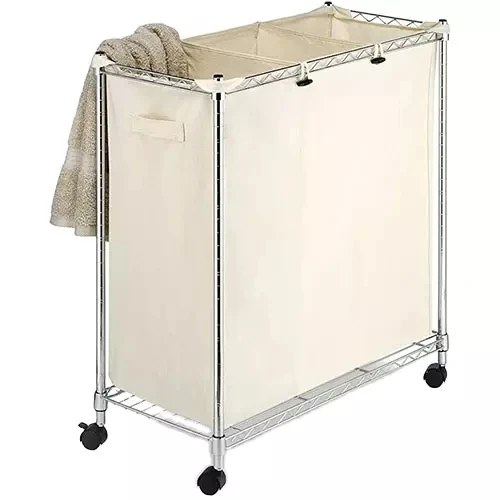 3 Section Rolling Laundry Sorter with Removable Canvas Bags Laundry Hamper