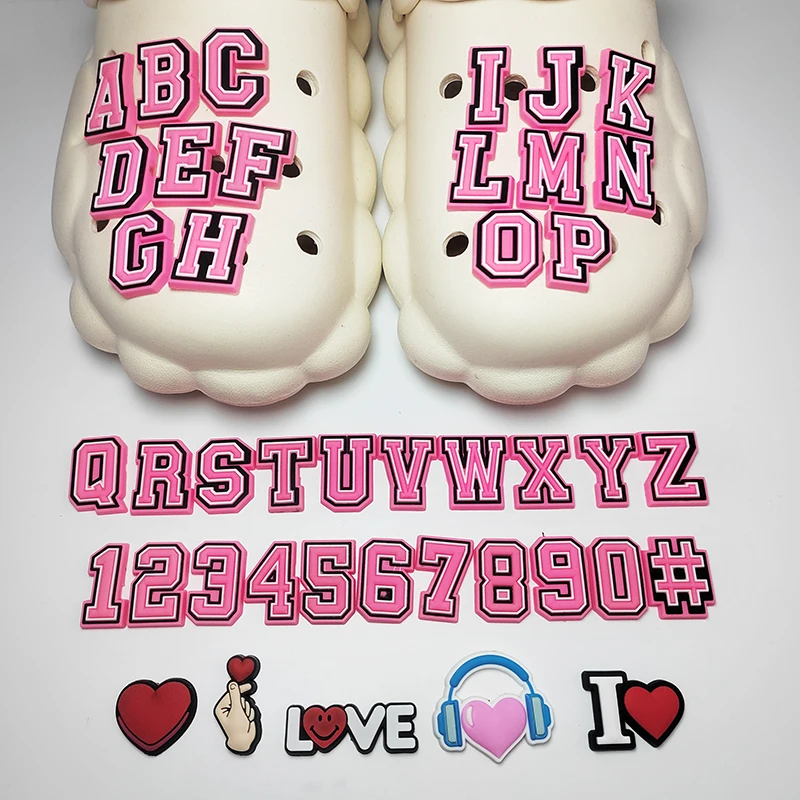 Initial Shoe Accessories DIY handmade 0-9 digital shoe accessories Pink A-Z letters polyvinyl chloride shoe accessories