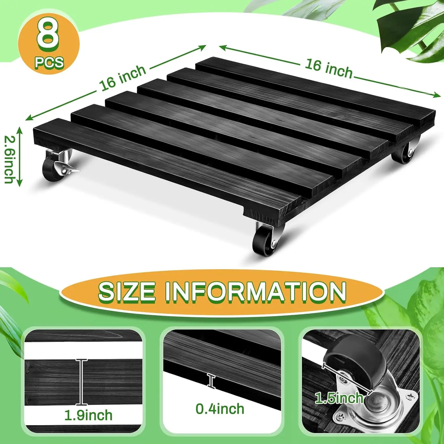 8 Pack Heavy Duty Rolling Plant Stand Roller Base Potted Plant Dolly for Outdoor Indoor Patio Planter