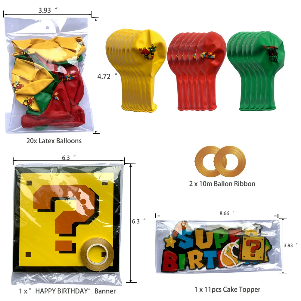 Высококачественное украшение для дня рождения Марио, товары для праздника, набор для украшения