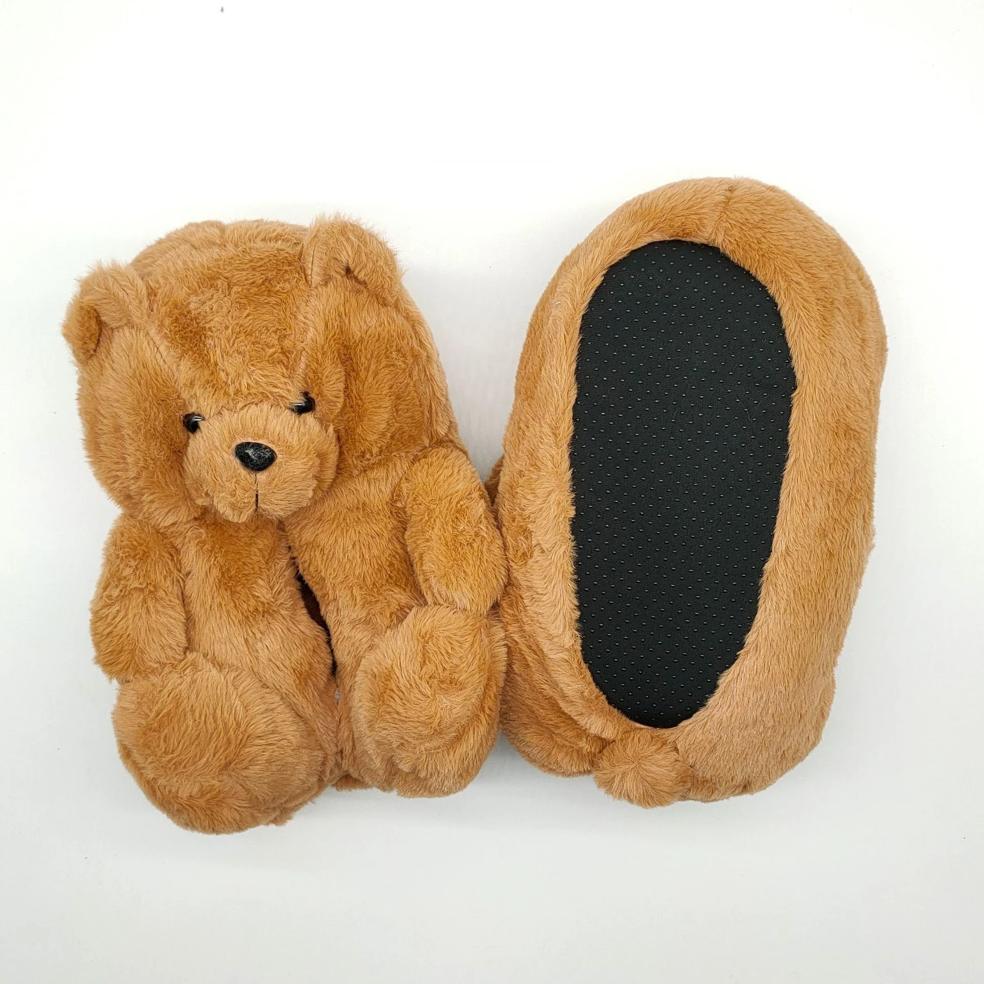 
In stock Cozy Furry Bear Face Teddy Slippers Plush Novelty Animal House Shoes Teddy Bear Slippers for Kids and Adults 
