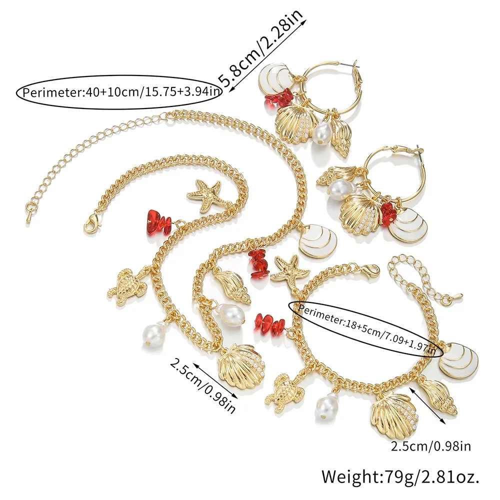 2024 High Beauty Creative Pearl Shell Pendant Necklace Premium Marine Life Pendant Earring Set