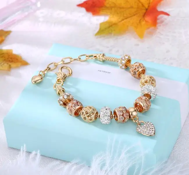 Very popular  gold  jewellery bead bracelet crystal  charm bangle bracelet