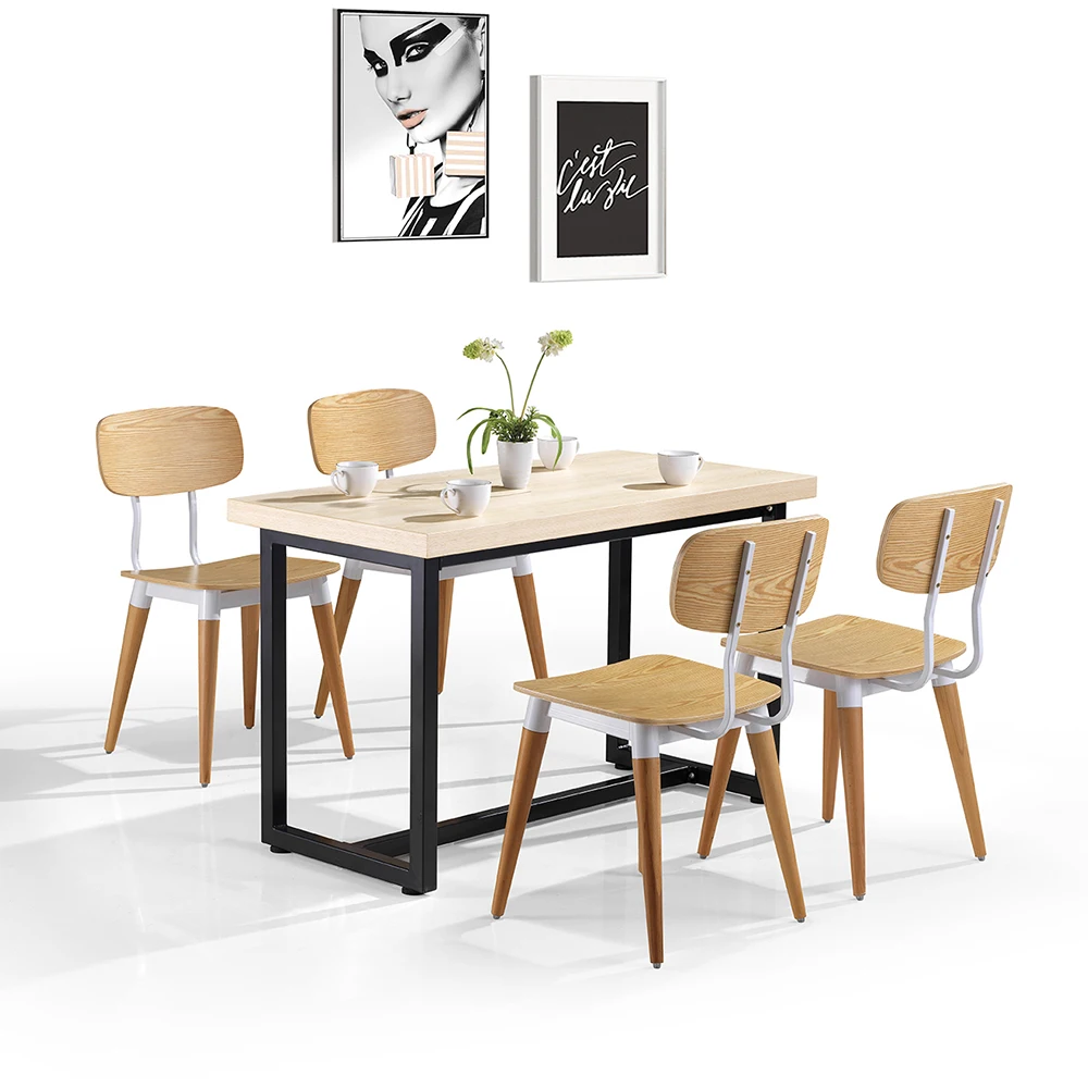 Wholesale Cheap Fast Food Restaurant Furniture Plywood  Cafe Shop Dining Table Set 4 Chairs