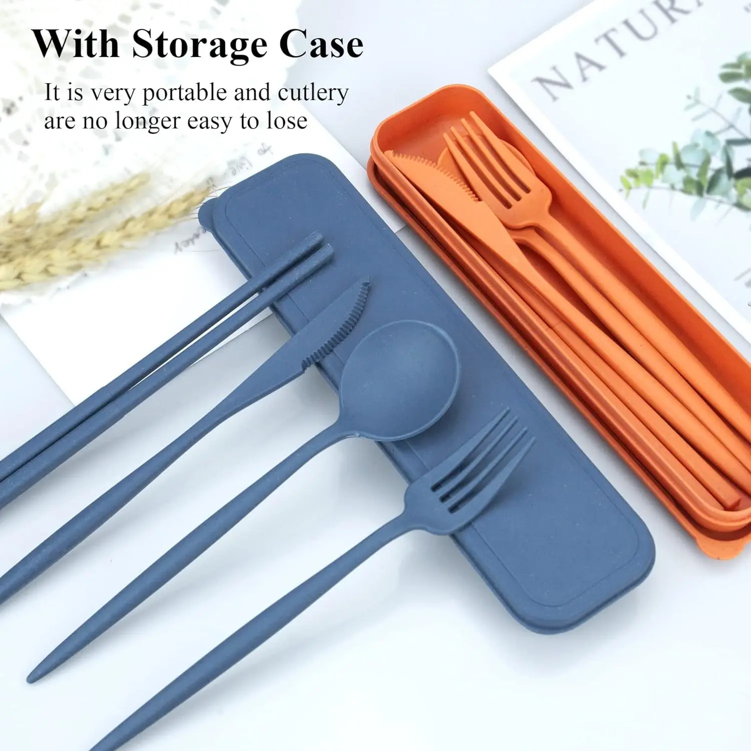 Wheat Portuguese portable tableware knife and spoon chopsticks four-piece set student outdoor travel portable tableware box suit